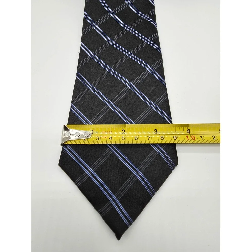 Tommy Hilfiger 100% Silk Necktie Light Blue Black Plaid Long Tie 64
